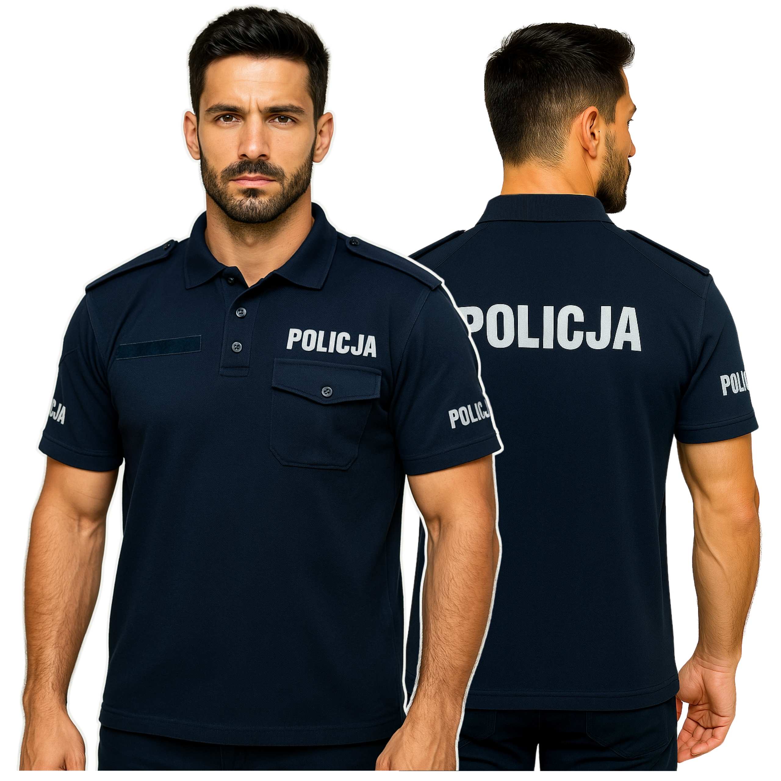 Koszulka Polo Policja Męska z Pagonami Bawełna Granatowa Służbowa - Image 2